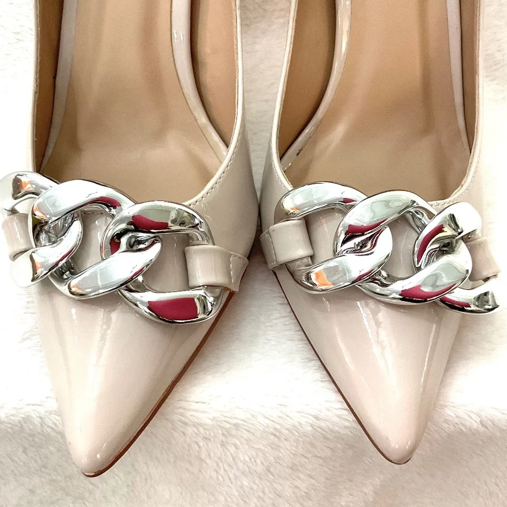 NUDE TAUPE STEVE MADDEN ZILDA DRESSY POINTED TOE HIGH HEEL SHOE Sz 6.5 - Picture 5 of 16